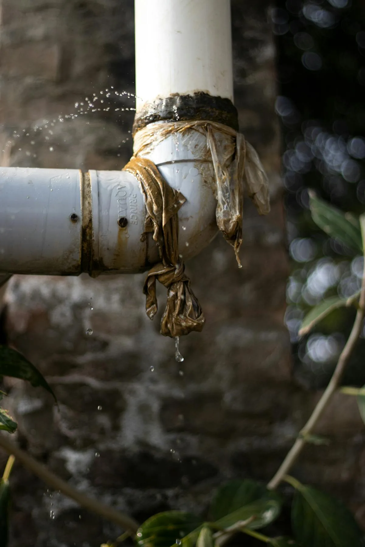Leaking broken pipe with temporary repair - plumbing myths and costly homeowner mistakes Bayshore Plumbing